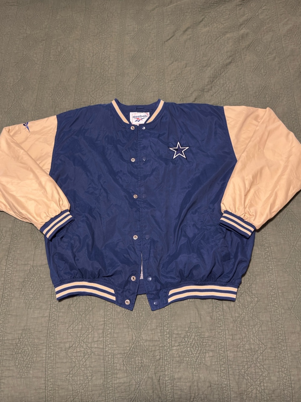 Vintage Reebok Dallas Cowboys NFL Jacket XL Blue Cream Embroidered